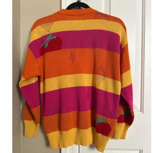 Orange Yellow Pink Strawberry Cherry Striped Cardigan Micha Denmark - Picture 3 of 5